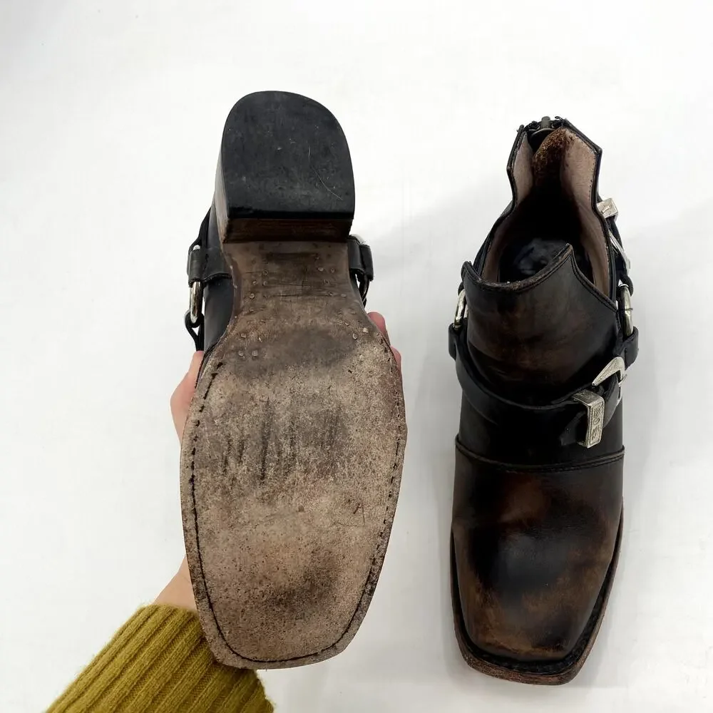 Freebird Truce brown Leather Buckle Distressed Booties